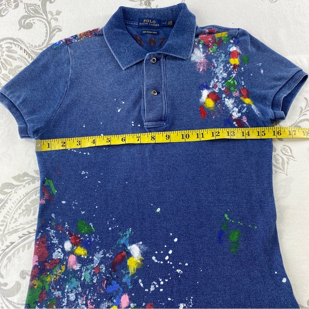 Vintage POLO RALPH LAUREN THE SKINNY POLO Paint Splattered Shirt,Indigo - Picture 4 of 7